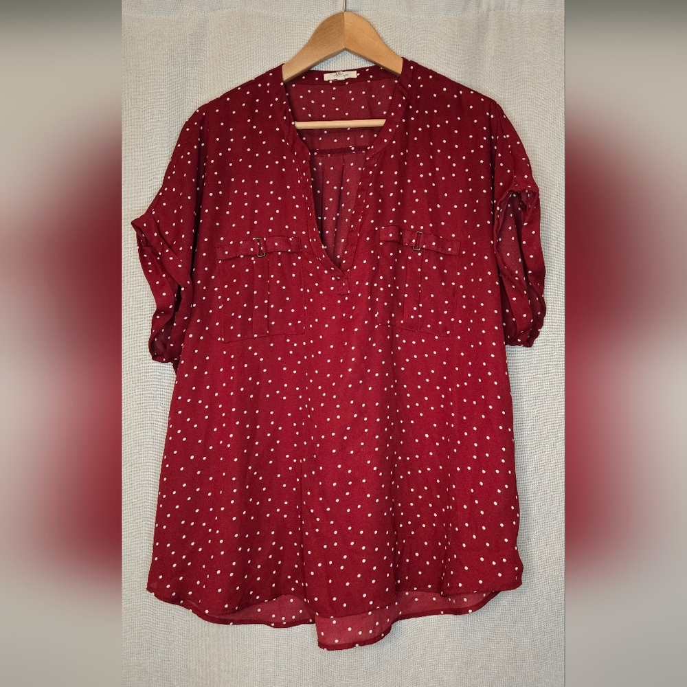 Maurices Red Blouse with White Polka Dots